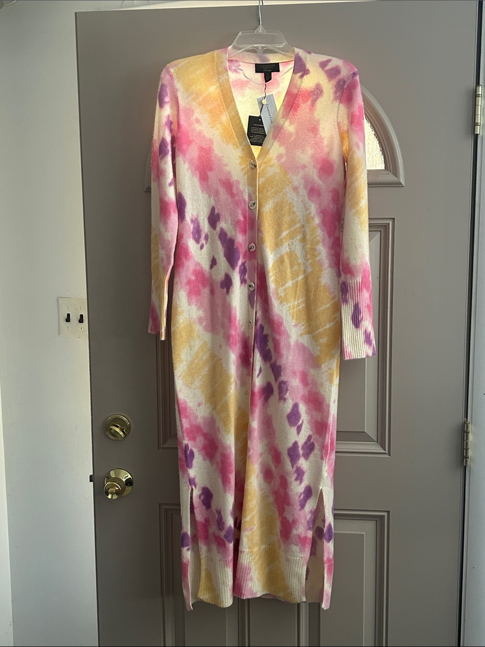 Charter Club Pink Yellow Purple Tie-Dye Long Cardigan